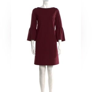 LAFAYETTE 148 Bateau Neckline Mini Dress Size Small Burgundy Bell Sleeves
